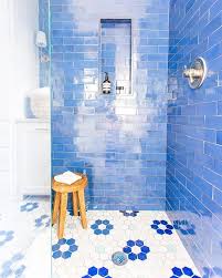 Happily Took The Longest Shower Ever In This Beauty Those Mercurymosaics Tiles Are The Absolute Blue Tile Floor Mosaic Tile Bathroom Floor Blue Bathroom Tile