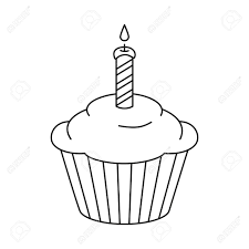 Find high quality birthday cupcake clipart, all png clipart images with transparent backgroud can be download for free! Line Art Black And White Birthday Cupcake Burning Candle On Royalty Free Cliparts Vectors And Stock Illustration Image 127065246