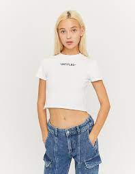 95% baumwolle, 5% elasthan pflegehinweis: Weisses Crop Top Mit Aufdruck Tally Weijl Online Shop