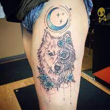 Wolftattoo Wolf Mandala Geometrictattoo Geometric Tattooart Thightattoo Moon Moontattoo Instatattoo Instaart Artist