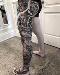 Black And Grey Realism Leg Sleeve Tattoo Chronic Ink Yonge Eglinton Toronto Realism Leg Sleeve Complete Leg Tattoo Men Full Leg Tattoos Leg Sleeve Tattoo
