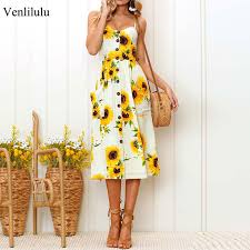 Summer Sunflower Dress Women Plus Size Slip Holiday Floral Print Dress Midi Flower Elegant Casual Sundresses Xxl Xxxl Yellow Dresses Aliexpress