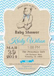Teddy Baby Boy Shower Invitation Elegant Vintage Rustic Burlap And Blue Chevron Vint Baby Shower Invitations For Boys Baby Boy Shower Baby Shower Invitations