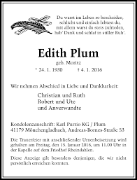 Alle Traueranzeigen für Edith Plum