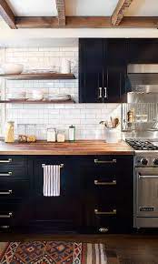 Blue Kitchen Csbinets And Copper Handles Kitchen Inspirations Butcher Block Countertops Kitchen Kitchen Design