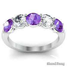 February Birthstone Wedding Ring Amethyst Diamonds Sapphire Anniversary Ring Prong Set Ring Diamond Gemstone