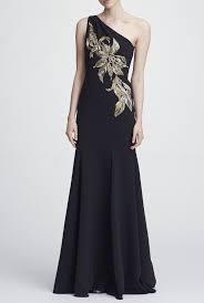Marchesa Notte One Shoulder Stretch Crepe Black Evening Gown Poshare Cocktail Evening Dresses Black Evening Gown Gowns
