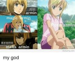 Oh Mer Gerd So Many Versions Of Armin Attack On Titan Funny Attack On Titan Anime Crossover
