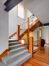 Cable Banister And Railing Ideas To Design The Staircase In Contemporary House Charming Wood Rails And Home Stairs Design Contemporary Stairs Modern Staircase
