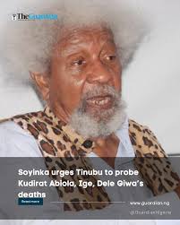 Nobel Laureate, Prof. Wole Soyinka, has urged the President Bola Tinubu  administration to conduct an investigation into the strange circumstances  that followed the deaths of Kudirat Abiola, Chief Bola Ige, and journalist,