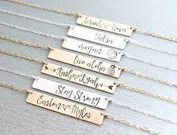 Personalized Bar Necklace Calligraphy Font Hand Stamped Etsy Bar Necklace Personalized Bar Necklace Personalized Bar