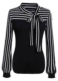 Black And White Long Sleeve Shirt Womens Black White Tie Neck Striped Blouse Striped Long Sleeve Shirt