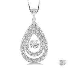 Fashioned In Sterling Silver This Double Tear Drop Frame Is Embellished With Gleaming 12 Pave S Dancing Diamond Diamond Pendant Semi Precious Gemstone Jewelry