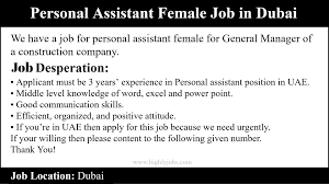 Assistant general manager job description template. Personal Assistant Female Job In Dubai Highlyjobs