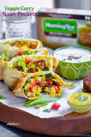 Grilled Indian Naan Pockets Filled With Grilled Morningstar Farms Spicy Indian Veggie Patties Grilled Zucchini Fresh Cherry Toma Food Recipes Indian Cooking