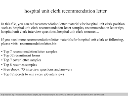 Hospital Unit Clerk Recommendation Letter