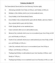 Visitation Schedule Template 14 Free Word Excel Pdf