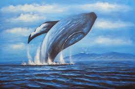 Art print of humpback whale jumping out of water in front of glacier in alaska. Whale Jumping Out Of The Water Oil Painting Animal Marine Life Naturalism 24 X 36 Inches With Frame