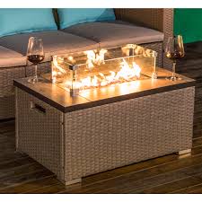 Combining a fire pit with a coffee or dining table marries the best of both worlds into a focal piece that invites friends and family to relax and settle in for a night of great food and conversation. Bayou Breeze Claire 22 H X 32 W Wicker Propane Outdoor Fire Pit Table Reviews Wayfair