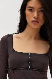 BDG Brittney Long Sleeve Babydoll Top in Black