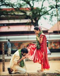 Red Gold Traditional Kanjeevaram Saree Wedding Couples Photography Indian Wedding Photography Poses Indian Wedding Couple Photography