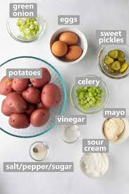 Step 2 combine mayonnaise, sour cream, yogurt, onions, pickles, mustard, horseradish, celery seed, salt, pepper, garlic, onion salt, and garlic powder in a small bowl; Best Potato Salad Recipe Meaningful Eats
