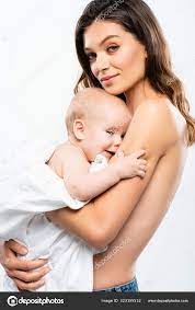 Portrait Smiling Naked Mom Holding Baby Isolated White Stock Photo by  ©IgorVetushko 323155532