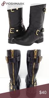 Black And Gold Motorcycle Boots Steve Madden Enngage Leather Mid Calf Boots Boots Outfit Boots Mid Calf Boots