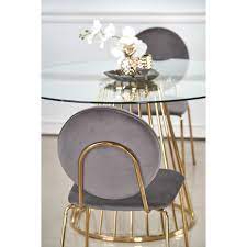 table de salle a manger ronde avec plateau en verre et pied central en acier dore cambridge salle a manger table ronde table salle a manger table a manger ronde