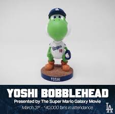 The Dodgers have announced a Yoshi Bobblehead Giveaway for their March 31 game vs the Cleveland Guardians. It features Yoshi wearing a Yoshinobu Yamamoto jersey and a Dodgers hat and is a