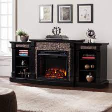 By admin filed under fireplace; Southern Enterprises Nassau 71 75 In W Faux Stone Electric Fireplace With Bookcases In Satin Black Hd90114 The Home Depot