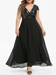 Plus Size Low Cut Sequins Maxi Evening Dress