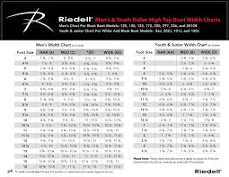 Riedell High Top Skates Sizing Chart