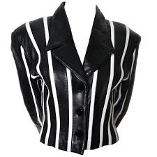 Black And White Striped Leather Jacket Michael Hoban North Beach Leather Vintage Cropped Jacket Striped Black White 1stdibs Com Striped Leather Jacket Black And White Jacket White Cropped Jacket