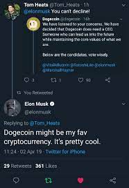 Tesla and space x founder elon musk unveiled his favorite cryptocurrency, also being chosen as the best potential ceo of the project behind it. Elon Musk S Favorite Dogecoin