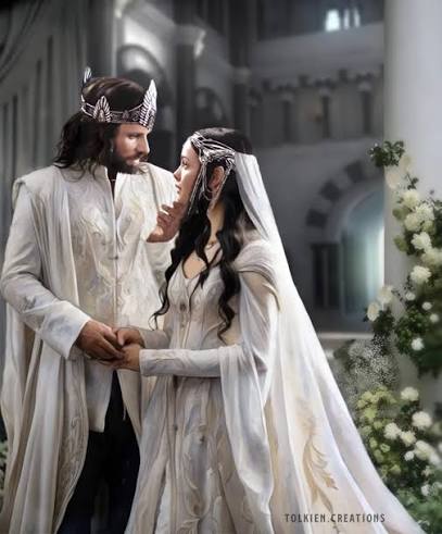 Arwen's marriage to Aragorn was a poignant act, mirroring the earlier love  story of Lúthien and Beren. It also fulfilled a condition set by her  father, Elrond, that Aragorn must first become