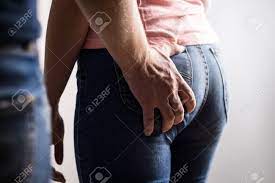 Sexual Harassment And Abuse Concept. Hand Groping And Squeezing Butt.  Inappropriate Behavior At Work. Man Touching Woman Without Permission.  Stock Photo, Picture and Royalty Free Image. Image 95506451.