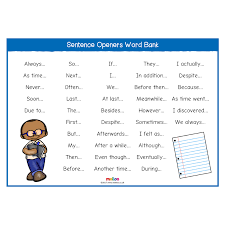 Sentence Openers Word Bank Word Bank Transition Words Literacy Practice