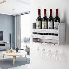 Zoe coffee table storage trunk with wine rack item: Buy Giikin Rustic Wall Mounted Wine Rack Holds 5 Bottles And 4 Glasses Wood Floating Wine Shelf Organizer With Wine Glasses Holder Wine Storage Rack For Home Bar Wall Display Decor Weathered