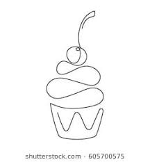 Cupcake With Decoration And Cherry Continuous Line Drawing Element Isolated On White Background Simple Line Drawings Line Art Drawings Continuous Line Drawing