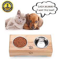 Gelinzon Stainless Steels Pet Dog Cat Food Water Feeder With Double Bowls Fixed Gelinzon