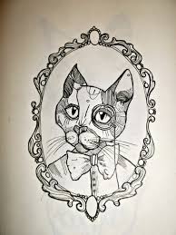 38.watercolor horse tattoo design on leg. Cat With Tie Bow In Monocle In Curled Frame Tattoo Design By Ronkedoor Tattooimages Biz