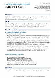Health Information Specialist Resume Samples Qwikresume