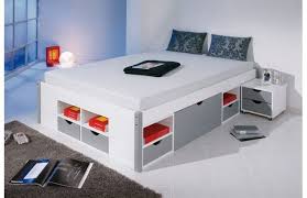 Lit Multi Rangements 140x200 Blanc Gris Viggo Miliboo Lit 140x190 Avec Rangement Lit Rangement Lit 2 Places