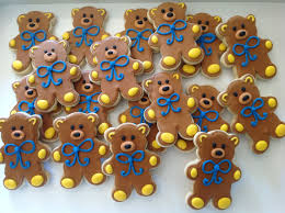 Teddy Bears With Blue Bows Decorated Sugar Cookies By I Am The Cookie Lady Sugar Cookies Decorated My Teddy Bear Teddy Bear