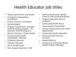 20.10.2021 · the vmmc health educator is responsible for assessing the clinical problems of clients and carry out circumcisions. Health Educator Job Titles Ppt Download