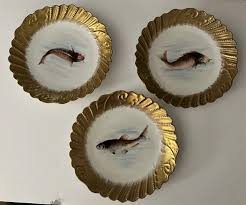 LIMOGES HAND PAINTED Ocean Fish Plates, Set of Three, Marked H&C Deposé,  '88 $82.70
