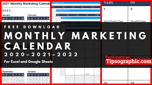 The year 2021 is a common year, with 365 days in total. Monthly Marketing Calendar Template For Excel Free Download 2020 2021 2022 Tipsographic