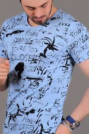Erkek Tisort Yazili Baski Acik Mavi T Shirt Tarzi Style Moda Dugun Modelleri Tasarim Giyim Magaza Stil Spor Klasik Gunl Erkek Tisort Moda Tisort
