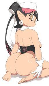 1girls 2021 :o armpit crease arms by side ass ass cheeks ass  focus back back view backboob bare shoulders barefoot beauty mark black  hair black leotard breasts callie (splatoon)